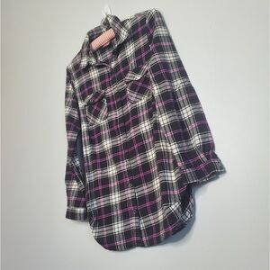 No Boundaries Purple Pink Black Plaid Long Sleeve Button Down Shirt Pop Punk